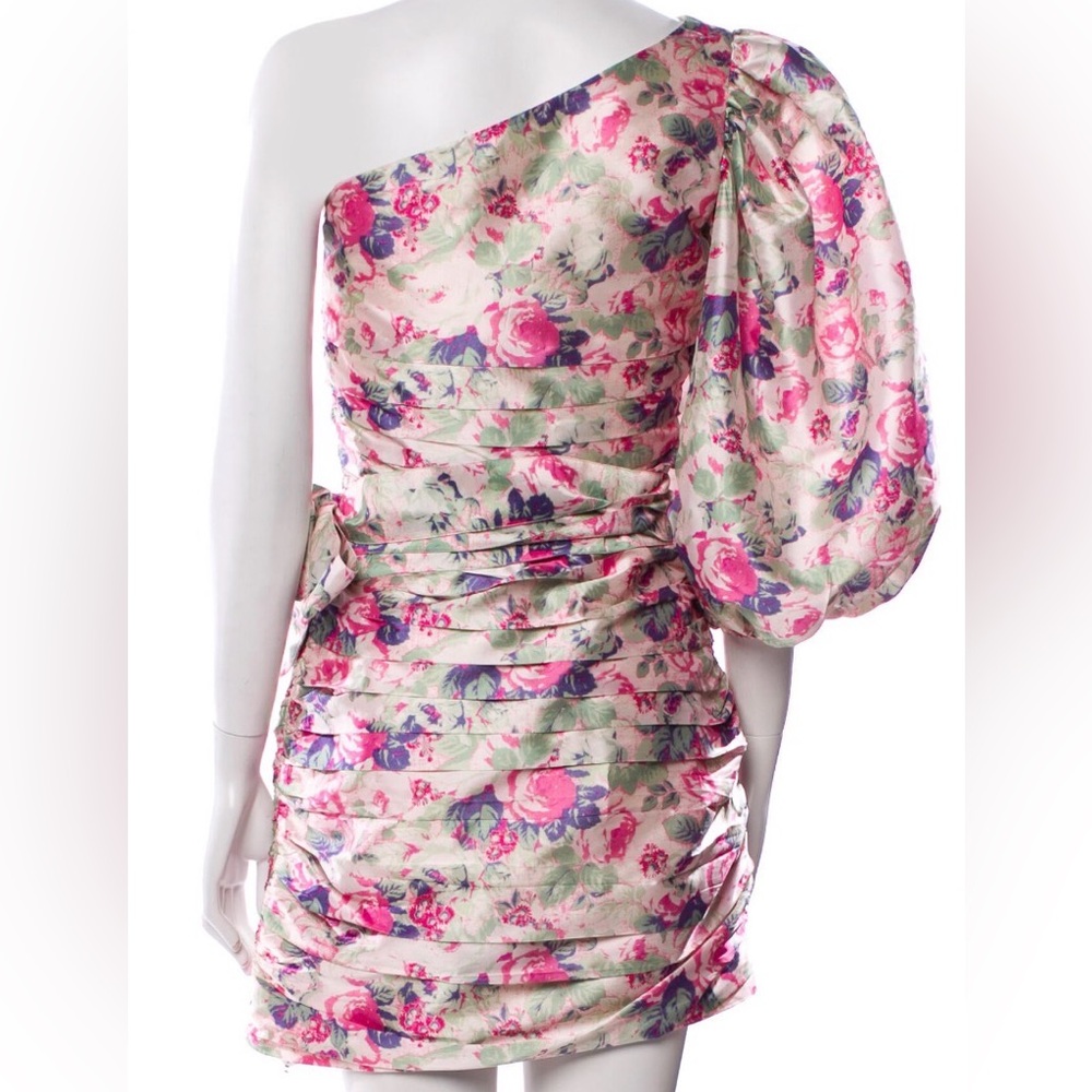 LoveShackFancy Pink and Green Floral One-Shoulder Dress - Picture 3 of 4